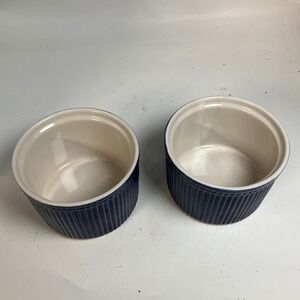WCL Navy Blue Ceramic Ramekins Set of 2‎ Fluted Baking Souffle Dishes Kitchen